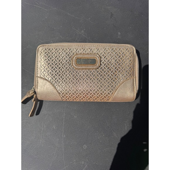 Jessica Simpson Handbags - Jessica Simpson Metallic Gold Laser Cut Double Zip Wallet JS10464 Leopard Print